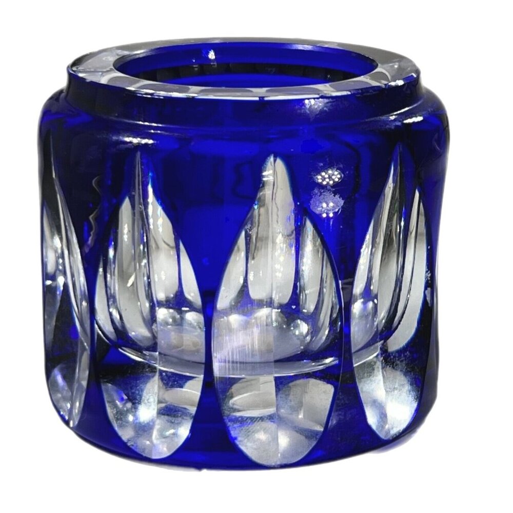 Vtg Plata Lappas Hand Blown Cobalt Blue Crystal Candle Holder 3 Inches Argentina